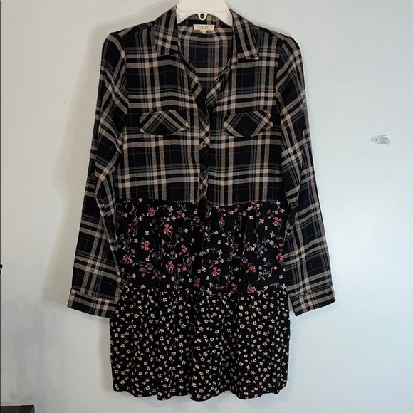 ODDY Tiered Boho Shirt Dress Size S Multi Media Contrast Print Flannel Top - Picture 2 of 8